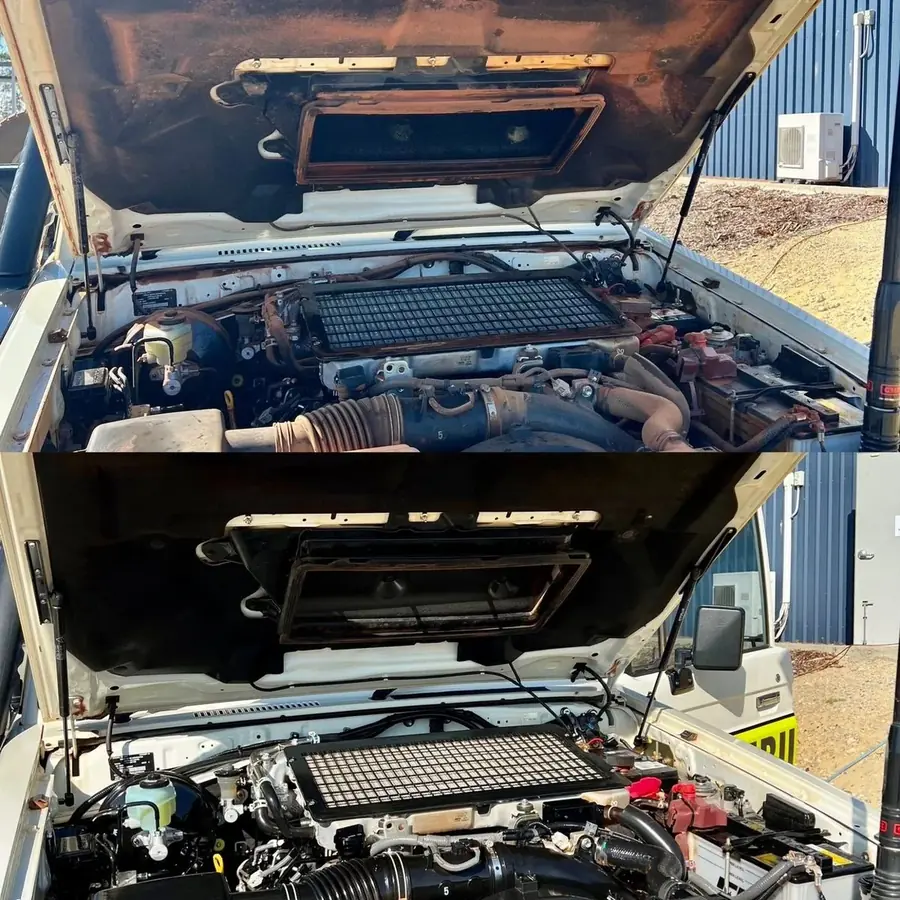 Before after engine bay detail 4WD Perth