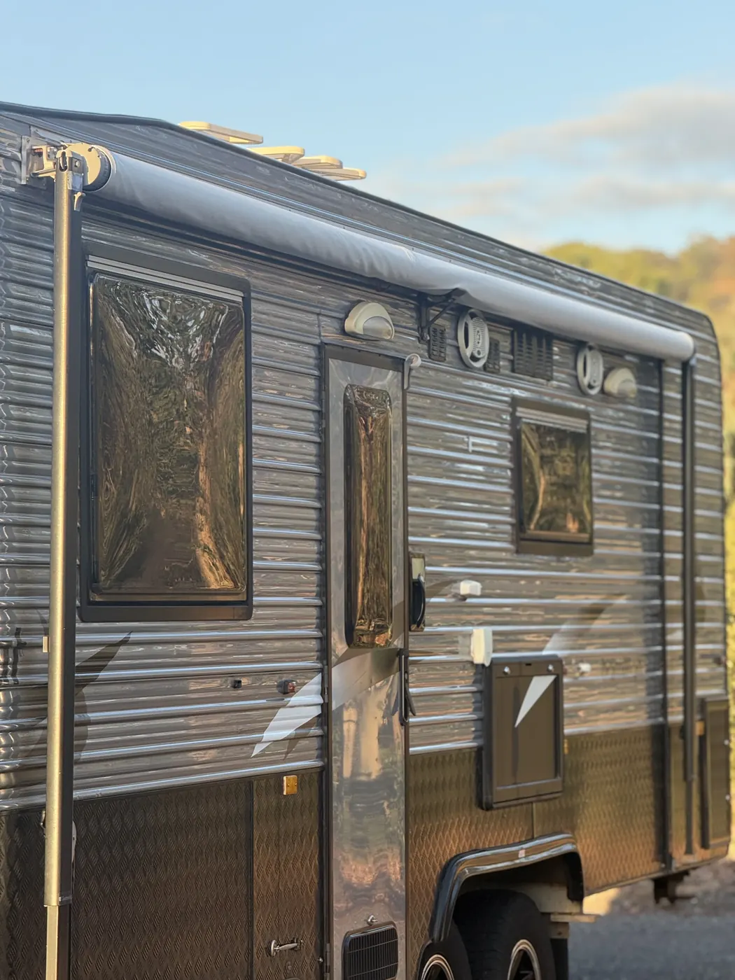 Caravan exterior detailing result aluminium panel Perth