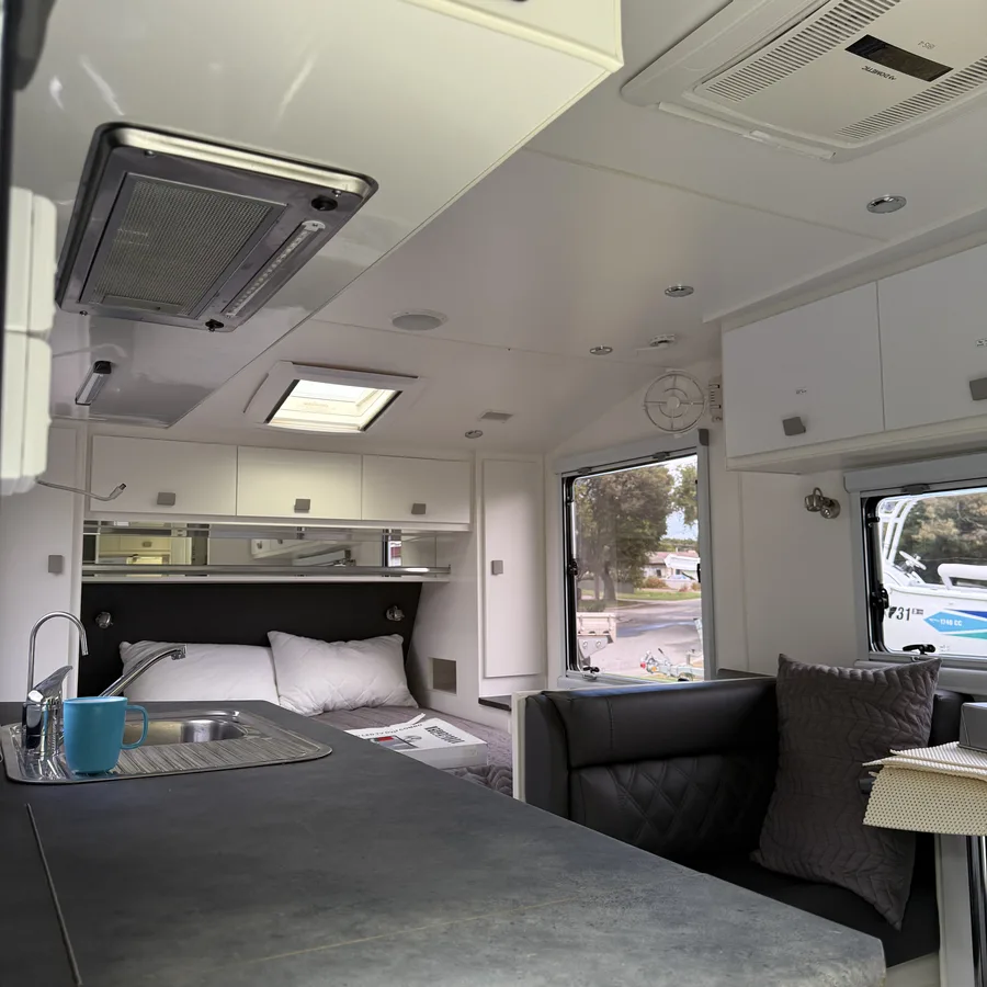 Caravan interior detailing kitchen and lounge Mandurah Perth