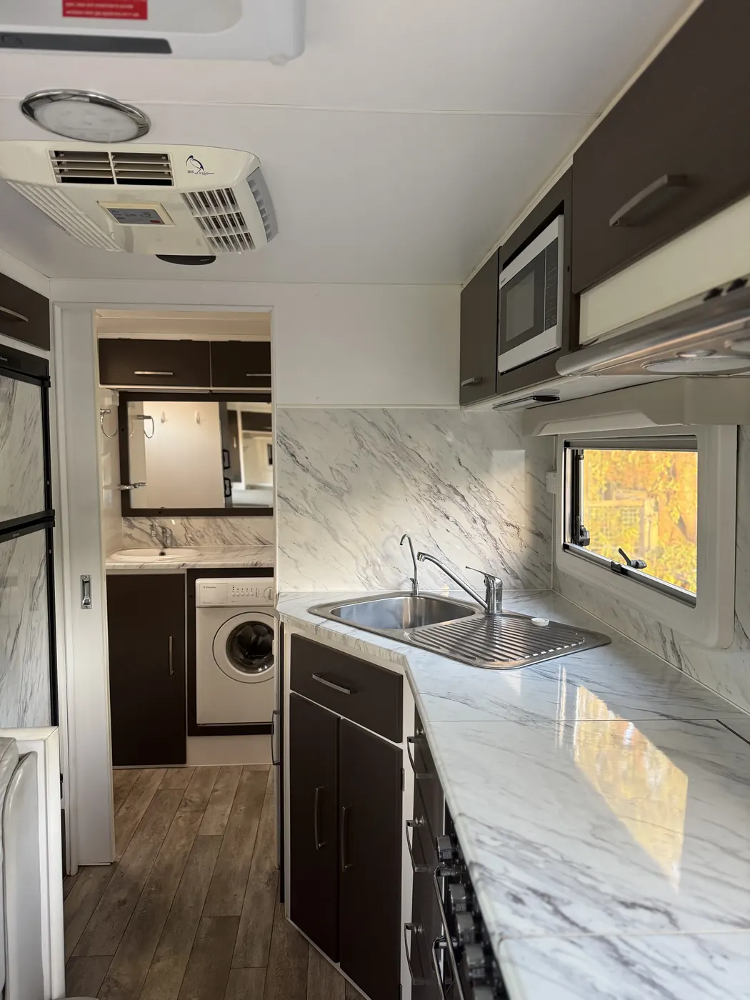 Caravan interior detailing kitchen marble benchtop Perth