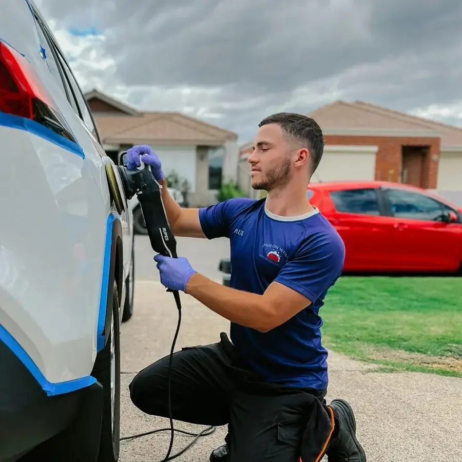 Paint correction machine polishing Perth driveway